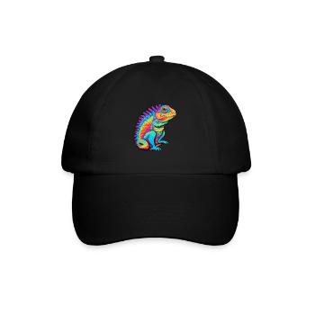 Iguana Colorful Watercolor Cartoon Kawaii Animal - Baseball Cap - black/black - Front