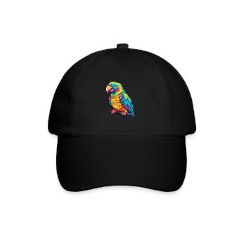Parrot Colorful Watercolor Cartoon Kawaii Animal - Baseball Cap - black/black - Front