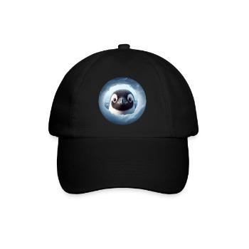 Penguin looking through snow hole - Baseball Cap - black/black - Front