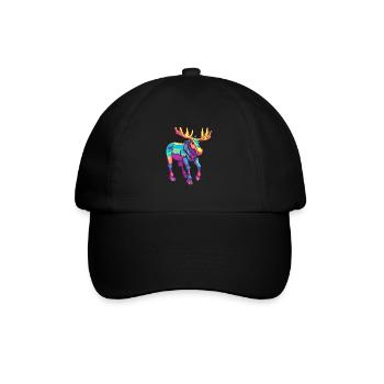 Moose Colorful Watercolor Cartoon Kawaii Animal - Baseball Cap - black/black - Front