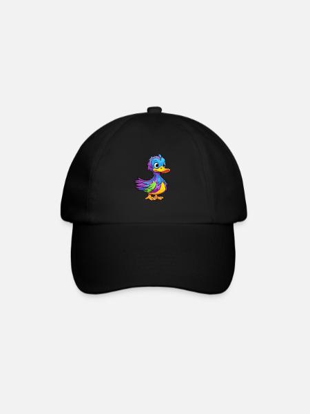 Duck Colorful Watercolor Cartoon Kawaii Animal - Baseball Cap - black/black