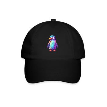 Penguin Colorful Watercolor Cartoon Kawaii Animal - Baseball Cap - black/black - Front