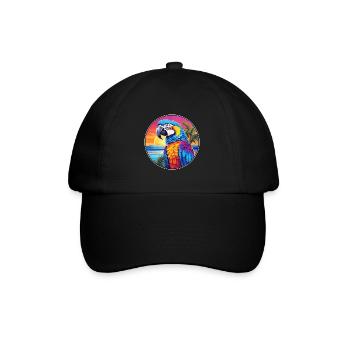 Papagei Buntes Aquarell Cartoon Kawaii Tier - Baseballkappe - Schwarz/Schwarz - Vorne