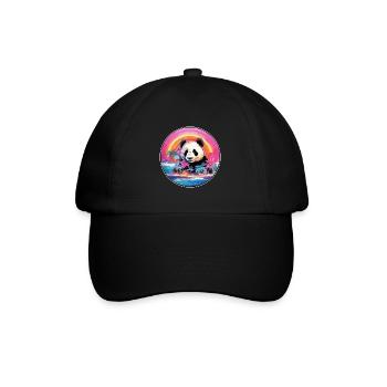 Panda Colorful Watercolor Cartoon Kawaii Animal - Baseball Cap - black/black - Front