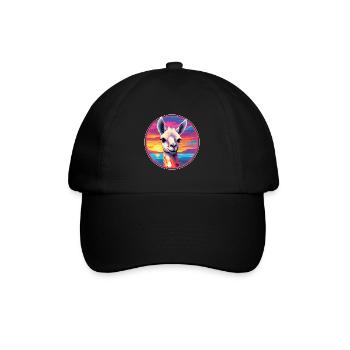Llama Colorful Watercolor Cartoon Kawaii Animal - Baseball Cap - black/black - Front