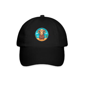 Ram Watercolor Cartoon Kawaii Clipart Animal - Baseball Cap - black/black - Front