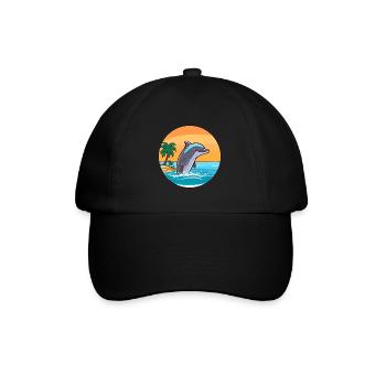 Dolphin Watercolor Cartoon Kawaii Clipart Animal - Baseball Cap - black/black - Front