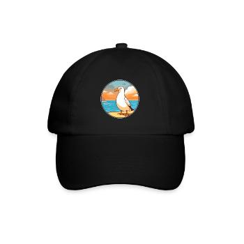 Seagull Watercolor Cartoon Kawaii Clipart Animal - Baseball Cap - black/black - Front