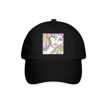 Kunstvolle Frauenportrait mit Pastellfarben - Baseballkappe - Schwarz/Schwarz - Vorne