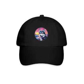Alaskan Husky Dog Breed Colorful Cartoon Watercolo - Baseball Cap - black/black - Front