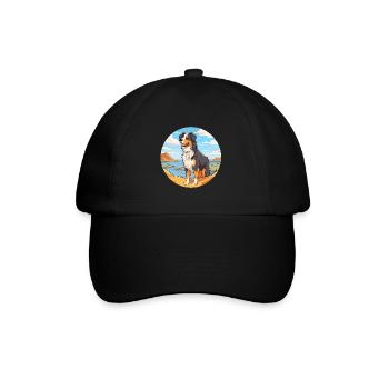 English Shepherd Dog Breed Cartoon Kawaii Clipart - Baseball Cap - black/black - Front