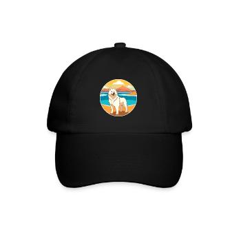 Jindo Dog Breed Cartoon Kawaii Clipart Watercolor - Baseball Cap - black/black - Front