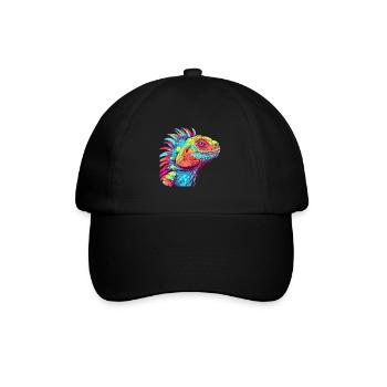 Iguana Colorful Watercolor Cartoon Kawaii Animal - Baseball Cap - black/black - Front
