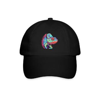 Chameleon Colorful Watercolor Cartoon Kawaii Anima - Baseball Cap - black/black - Front