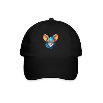 Rat Colorful Watercolor Cartoon Kawaii Animal - Baseball Cap - black/black - Front