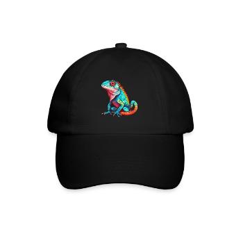 Lizard Colorful Watercolor Cartoon Kawaii Animal - Baseball Cap - black/black - Front