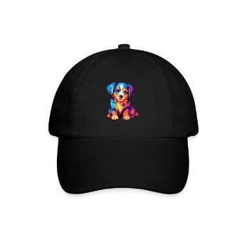 Hund Buntes Aquarell Cartoon Kawaii Tier - Baseballkappe - Schwarz/Schwarz - Vorne