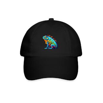 Iguana Colorful Watercolor Cartoon Kawaii Animal - Baseball Cap - black/black - Front