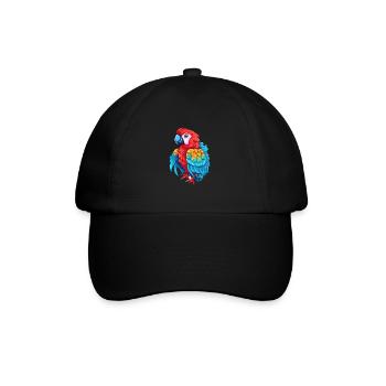 Parrot Colorful Watercolor Cartoon Kawaii Animal - Baseball Cap - black/black - Front