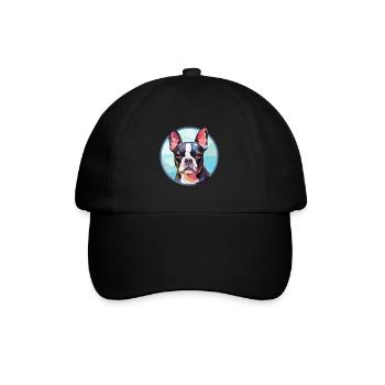 Boston Terrier Hund Bunte Karikatur - Baseballkappe - Schwarz/Schwarz - Vorne