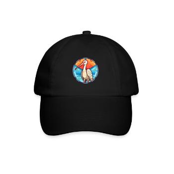Kranich-Buntglas-Cartoon-Kawaii-Tier - Baseballkappe - Schwarz/Schwarz - Vorne