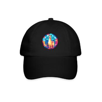 Llama Stained Glass Colorful Cartoon Kawaii Animal - Baseball Cap - black/black - Front