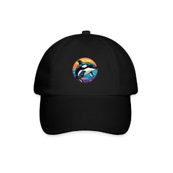 Orca Stained Glass Colorful Cartoon Kawaii Animal - Baseball Cap - black/black - Front