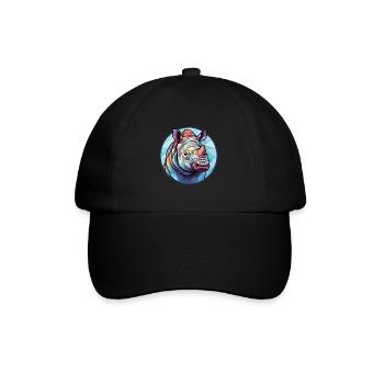 Rhino Stained Glass Colorful Cartoon Kawaii Animal - Baseball Cap - black/black - Front