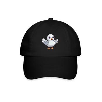 Seagull Cute Happy Kawaii Cartoon Clipart Animal - Baseball Cap - black/black - Front