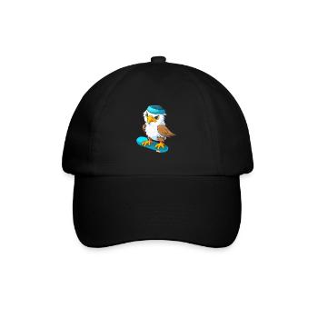 Lustiger Adler Kawaii Cartoon Haustier spielt Skateboard - Baseballkappe - Schwarz/Schwarz - Vorne