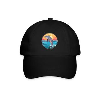 Dolphin Colorful Watercolor Cartoon Kawaii Animal - Baseball Cap - black/black - Front