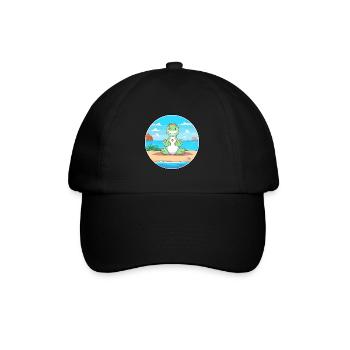 Dinosaur Cartoon Yoga Beach Summer Illustration - Baseball Cap - black/black - Front