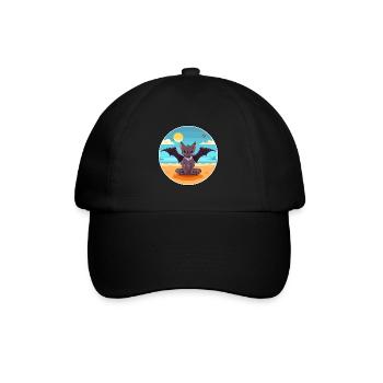Fledermaus-Karikatur Yoga Strand Sommer Illustration - Baseballkappe - Schwarz/Schwarz - Vorne