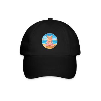 Cochon Dessin Animé Yoga Plage Été Illustration - Casquette classique - noir/noir - Devant