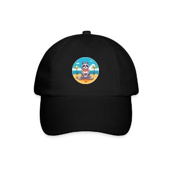 Raccoon Cartoon Yoga Beach Summer Illustration - Baseball Cap - black/black - Front