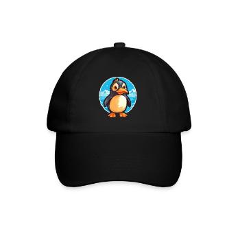 Penguin Funny Cartoon Kawaii Beach Illustration - Baseball Cap - black/black - Front