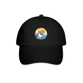 Hai Lustige Karikatur Kawaii Strand Illustration - Baseballkappe - Schwarz/Schwarz - Vorne