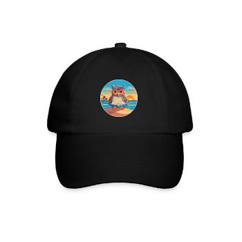 Eule Niedliche Lustige Karikatur Kawaii Buch Strand - Baseballkappe - Schwarz/Schwarz - Vorne