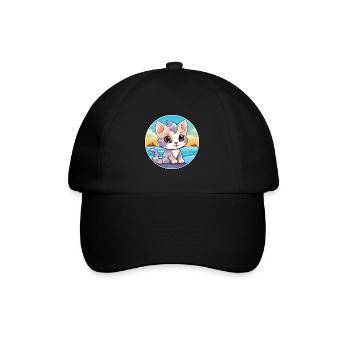 Chaton aquarelle dessin animé Kawaii Clipart Animal - Casquette classique - noir/noir - Devant