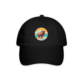 Bison Watercolor Cartoon Kawaii Clipart Animal - Baseball Cap - black/black - Front