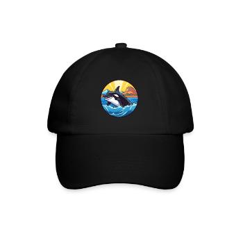 Orca Watercolor Cartoon Kawaii Clipart Animal - Baseball Cap - black/black - Front