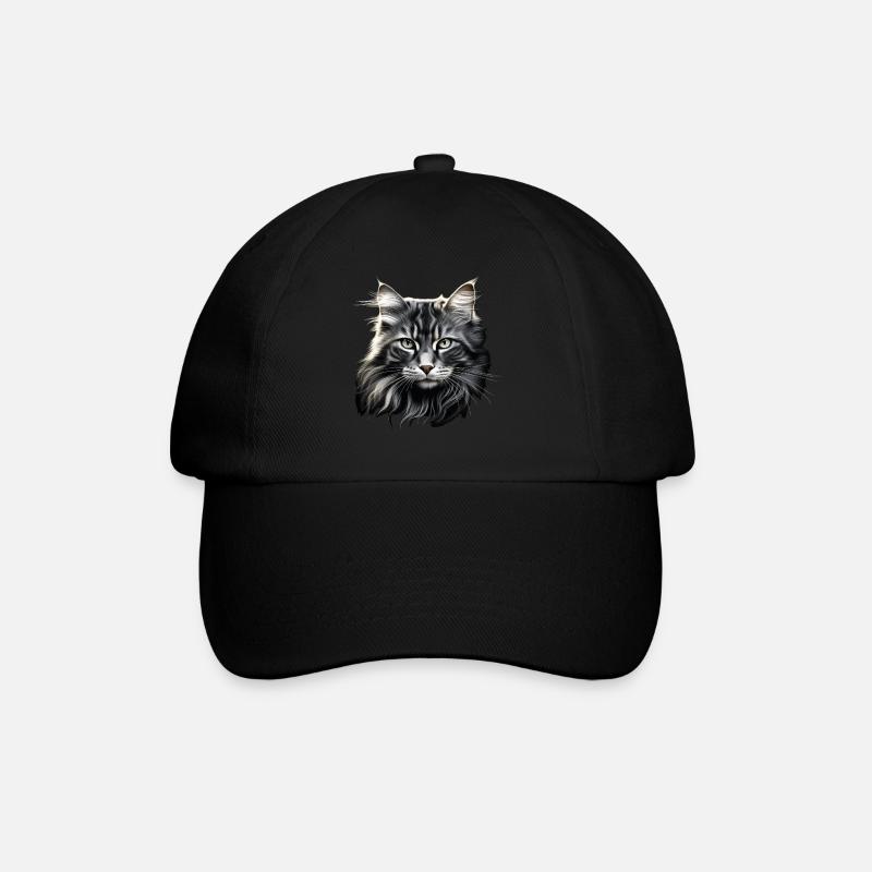 Langhaarkatze Katze Weiß Maine Coone Waldkatze - Baseballkappe - Schwarz/Schwarz