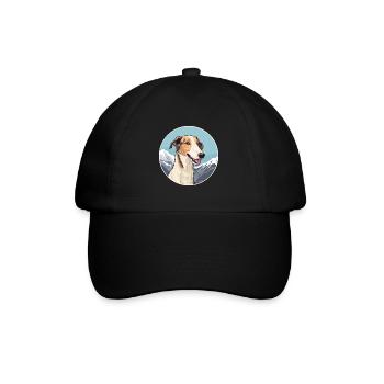 Borzoi Dog Breed Cartoon Kawaii Watercolor - Baseball Cap - black/black - Front