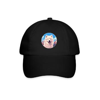 Samoyed Dog Breed Cartoon Kawaii Watercolor - Baseball Cap - black/black - Front