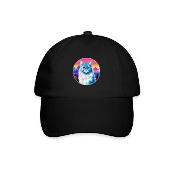 German Longhair Cat Colorful Cartoon Watercolor Il - Baseball Cap - black/black - Front