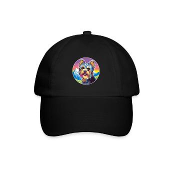 Yorkshire Terrier Dog Breed Cartoon Kawaii Waterco - Baseball Cap - black/black - Front