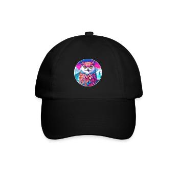 Eule Aquarell Karikatur Kawaii Haustier Tier Bunt - Baseballkappe - Schwarz/Schwarz - Vorne