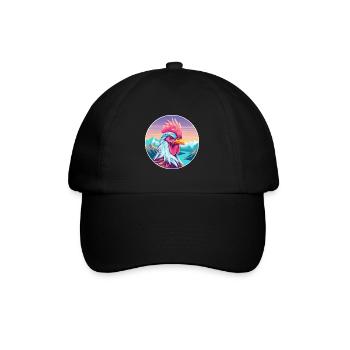 Rooster Watercolor Cartoon Kawaii Pet Animal Color - Baseball Cap - black/black - Front