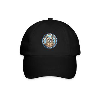 Keeshond Dog Breed Stained Glass Colorful Watercol - Baseball Cap - black/black - Front