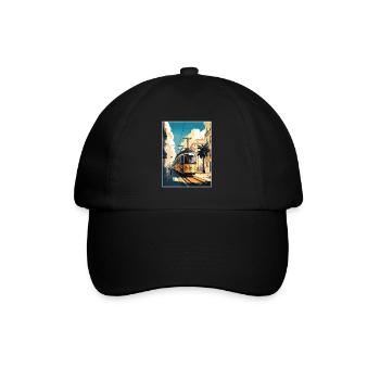 Lisbon Portugal Tram Vintage Travel Poster WPA Art - Baseball Cap - black/black - Front